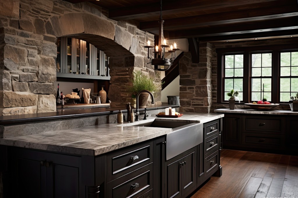High-end kitchen with custom fixtures and polished plumbing finishes.